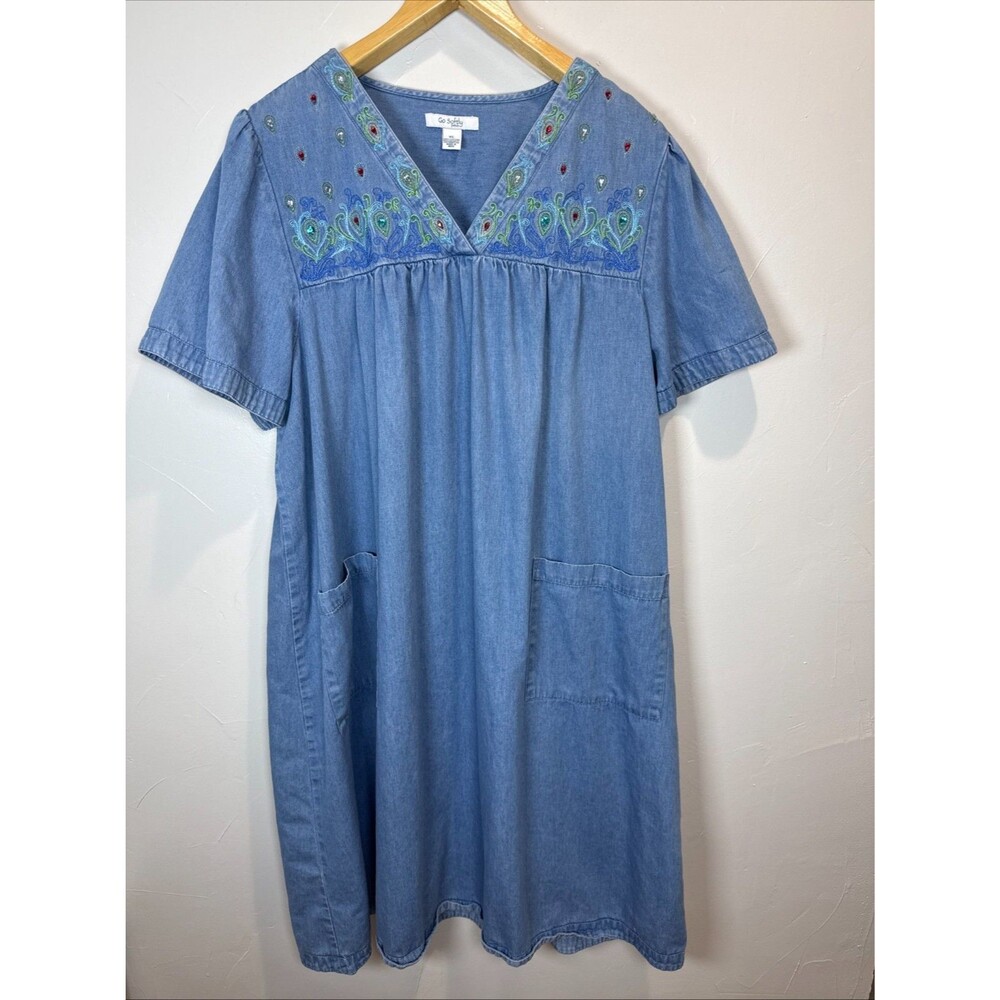 Go Softly Patio House Dress Mumu Garden Dress  Embroidery Beaded Size XL